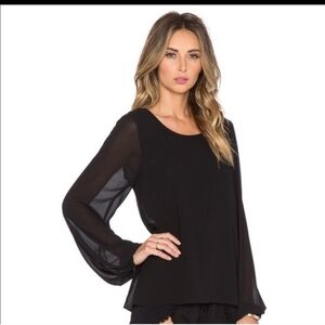 Show Me Your Mumu Black Jade Chiffon Blouse Size Medium Long Sleeve Semi Sheer